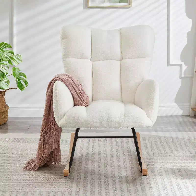 Fauteuil à bascule à dossier haut – Vert / Ivoire / Rose, assise individuelle, rembourré