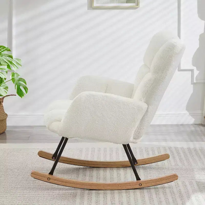 Fauteuil à bascule à dossier haut – Vert / Ivoire / Rose, assise individuelle, rembourré
