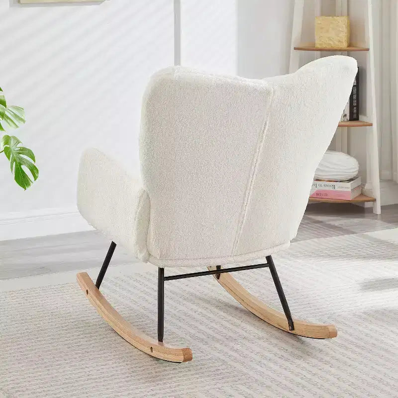 Fauteuil à bascule à dossier haut – Vert / Ivoire / Rose, assise individuelle, rembourré