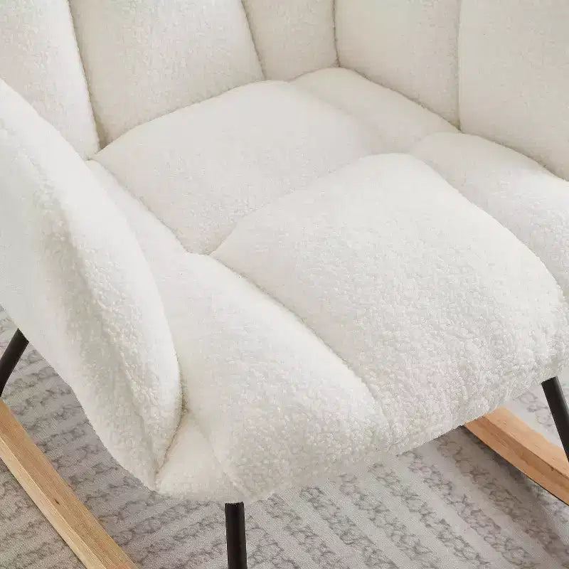 Fauteuil à bascule à dossier haut – Vert / Ivoire / Rose, assise individuelle, rembourré