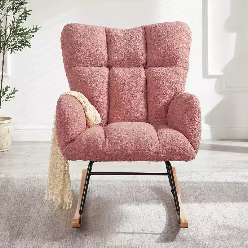 Fauteuil à bascule à dossier haut – Vert / Ivoire / Rose, assise individuelle, rembourré