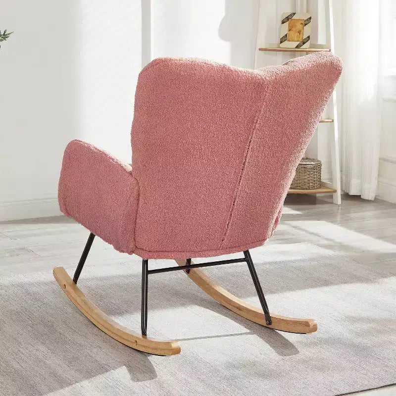 Fauteuil à bascule à dossier haut – Vert / Ivoire / Rose, assise individuelle, rembourré