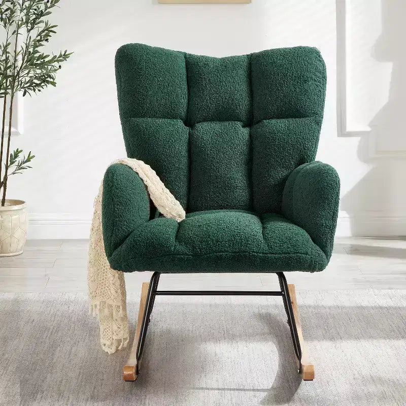 Fauteuil à bascule à dossier haut – Vert / Ivoire / Rose, assise individuelle, rembourré