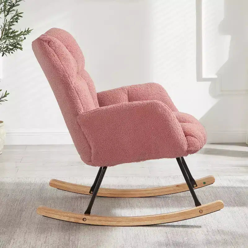 Fauteuil à bascule à dossier haut – Vert / Ivoire / Rose, assise individuelle, rembourré