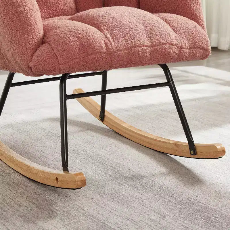 Fauteuil à bascule à dossier haut – Vert / Ivoire / Rose, assise individuelle, rembourré
