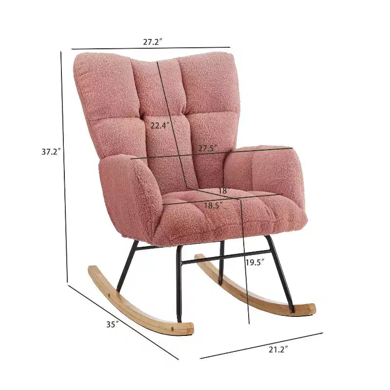Fauteuil à bascule à dossier haut – Vert / Ivoire / Rose, assise individuelle, rembourré