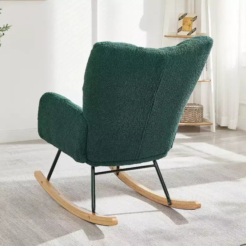 Fauteuil à bascule à dossier haut – Vert / Ivoire / Rose, assise individuelle, rembourré