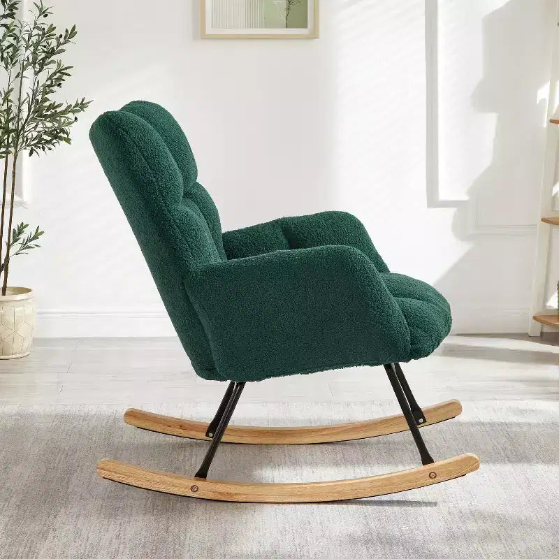 Fauteuil à bascule à dossier haut – Vert / Ivoire / Rose, assise individuelle, rembourré