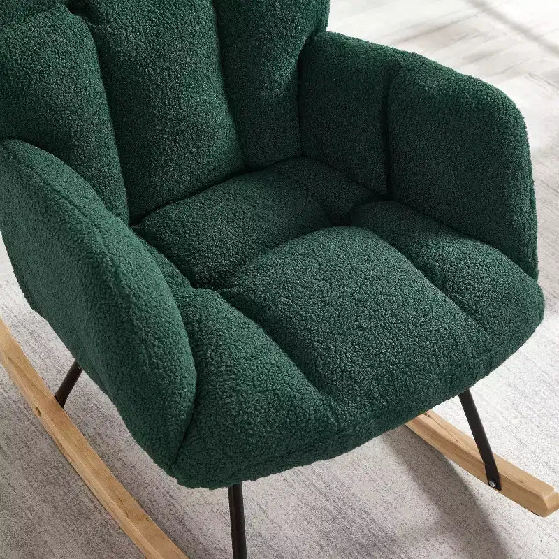 Fauteuil à bascule à dossier haut – Vert / Ivoire / Rose, assise individuelle, rembourré