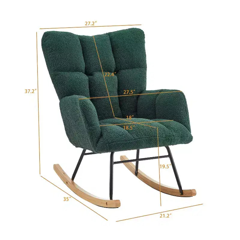 Fauteuil à bascule à dossier haut – Vert / Ivoire / Rose, assise individuelle, rembourré