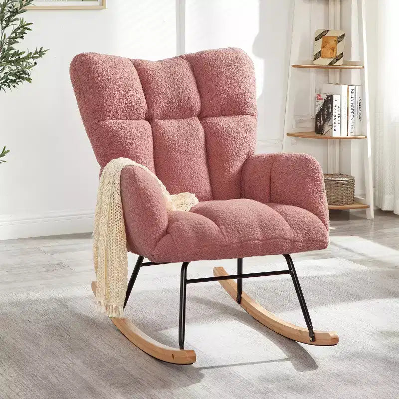 Fauteuil à bascule à dossier haut – Vert / Ivoire / Rose, assise individuelle, rembourré
