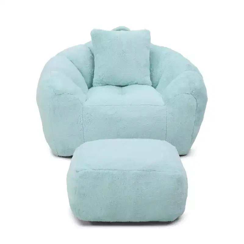 Fauteuil Poire en Fausse Fourrure en Forme de Coquillage avec Repose-pieds | Kaki / Bleu clair / Rose / Blanc / Jaune | 1 place