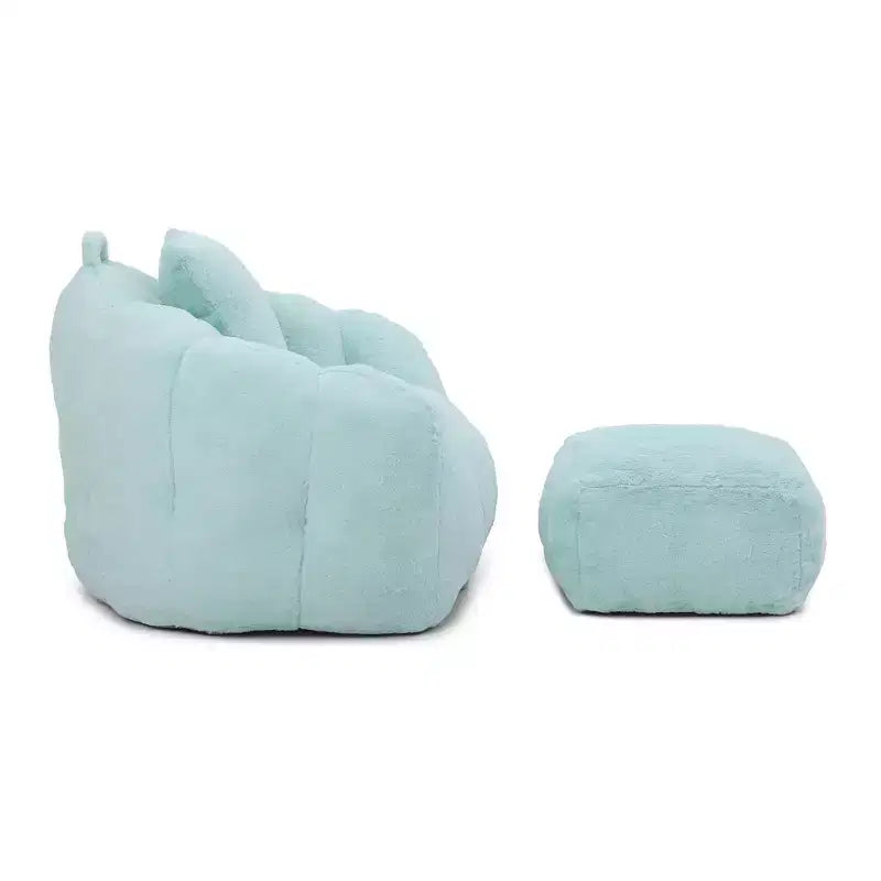 Fauteuil Poire en Fausse Fourrure en Forme de Coquillage avec Repose-pieds | Kaki / Bleu clair / Rose / Blanc / Jaune | 1 place