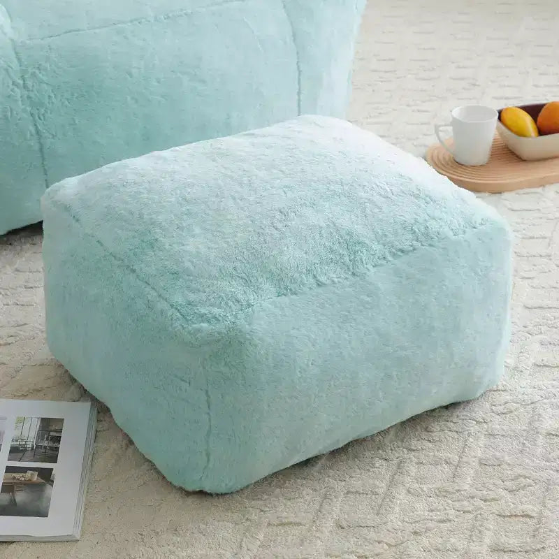 Fauteuil Poire en Fausse Fourrure en Forme de Coquillage avec Repose-pieds | Kaki / Bleu clair / Rose / Blanc / Jaune | 1 place