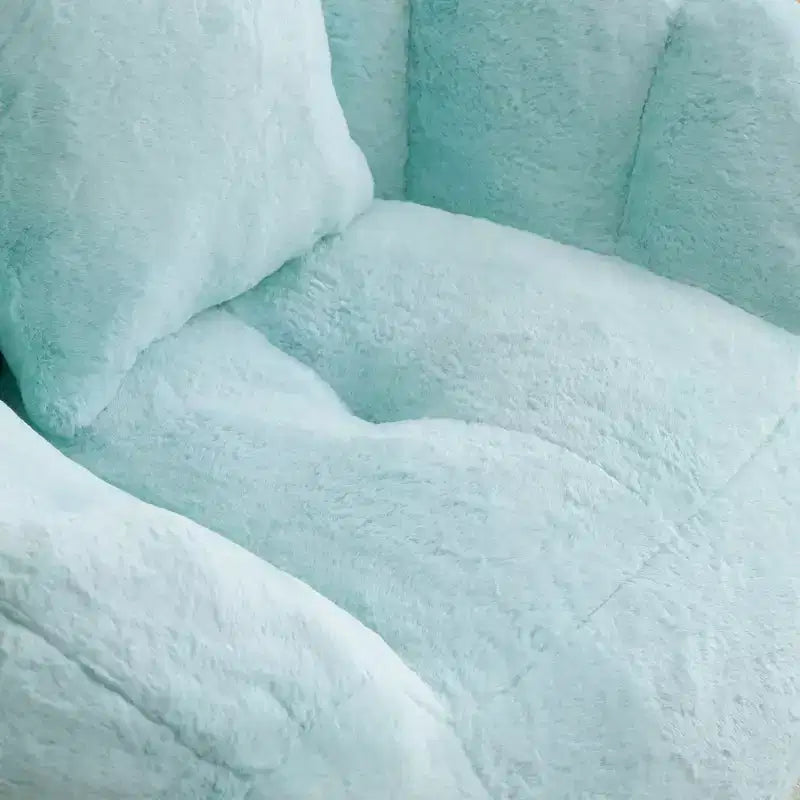 Fauteuil Poire en Fausse Fourrure en Forme de Coquillage avec Repose-pieds | Kaki / Bleu clair / Rose / Blanc / Jaune | 1 place