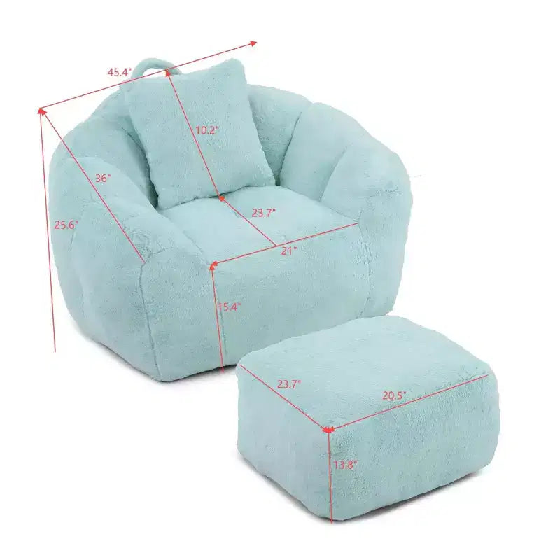 Fauteuil Poire en Fausse Fourrure en Forme de Coquillage avec Repose-pieds | Kaki / Bleu clair / Rose / Blanc / Jaune | 1 place