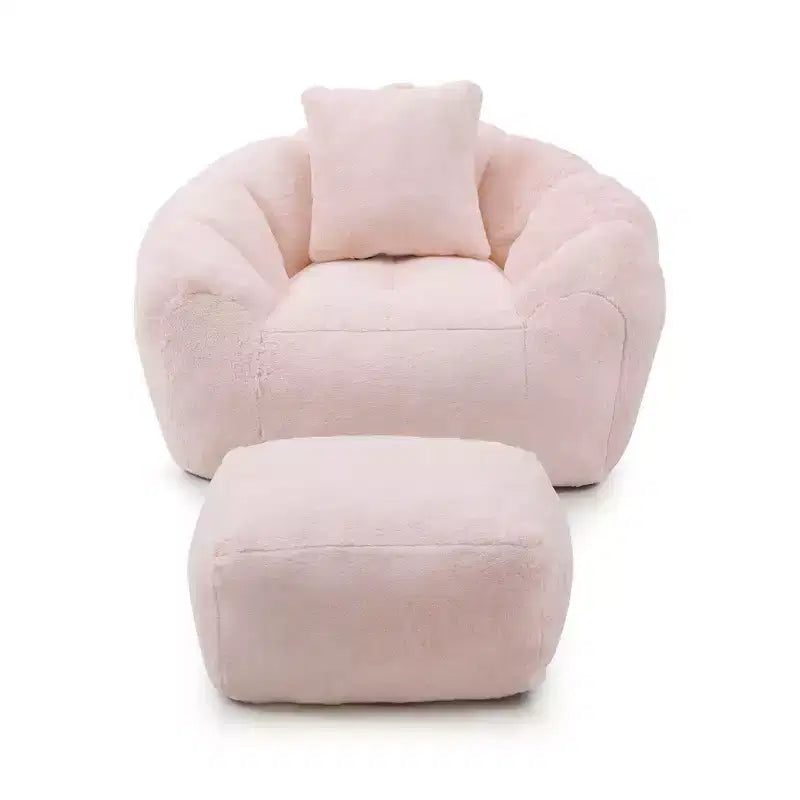 Fauteuil Poire en Fausse Fourrure en Forme de Coquillage avec Repose-pieds | Kaki / Bleu clair / Rose / Blanc / Jaune | 1 place