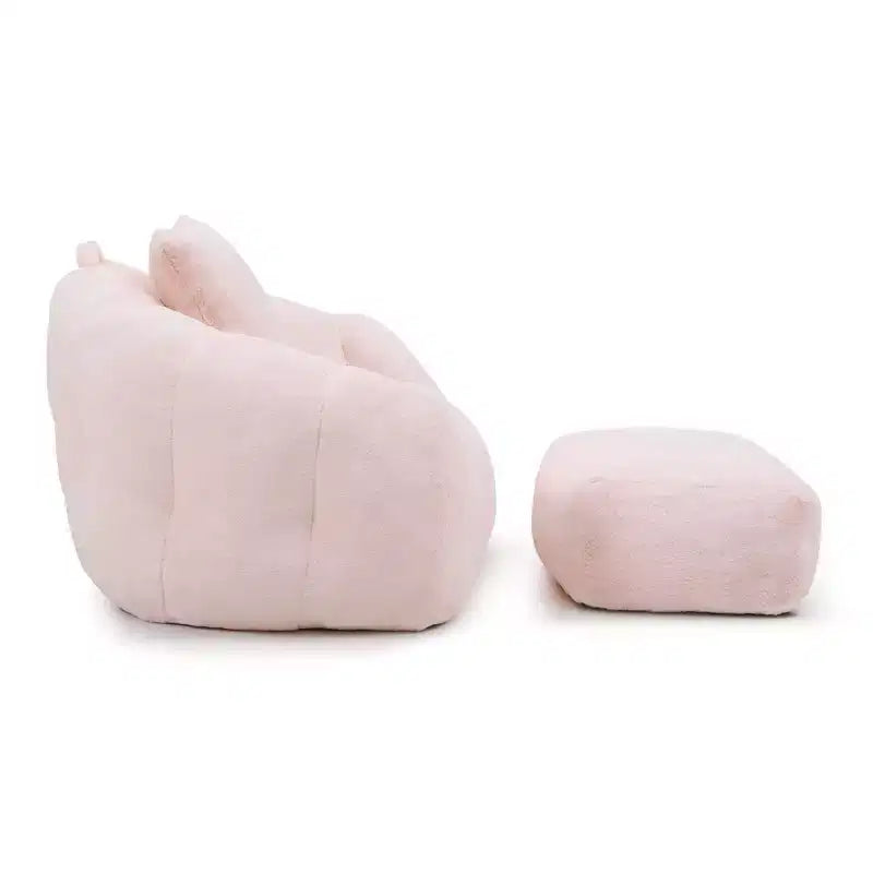 Fauteuil Poire en Fausse Fourrure en Forme de Coquillage avec Repose-pieds | Kaki / Bleu clair / Rose / Blanc / Jaune | 1 place