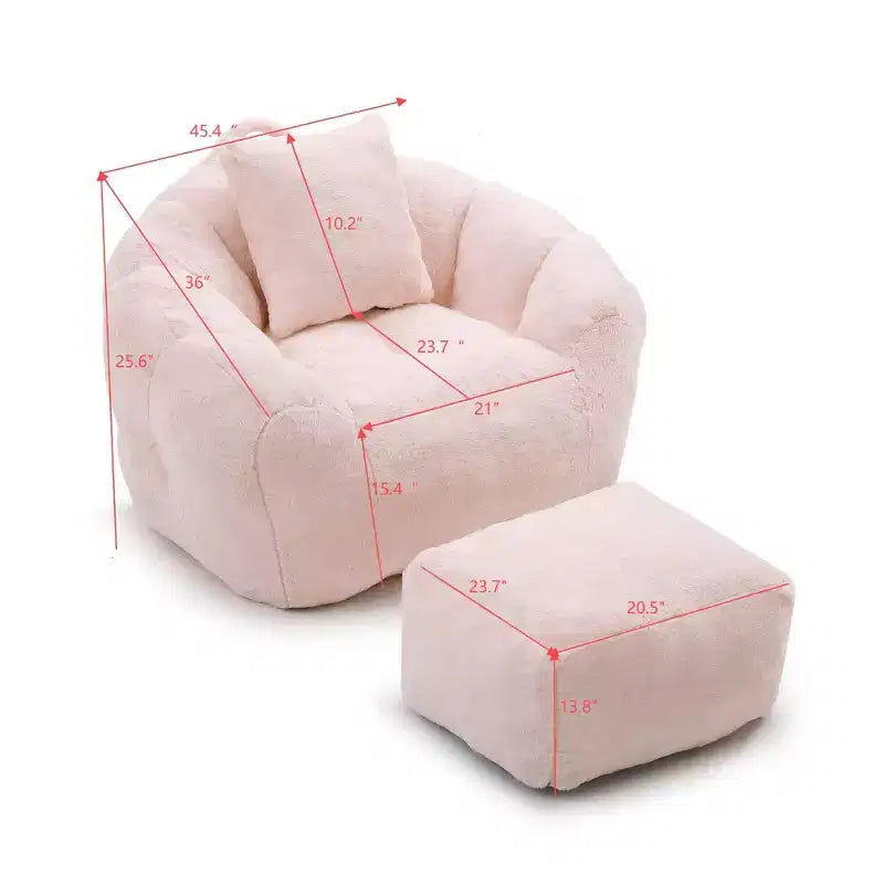 Fauteuil Poire en Fausse Fourrure en Forme de Coquillage avec Repose-pieds | Kaki / Bleu clair / Rose / Blanc / Jaune | 1 place