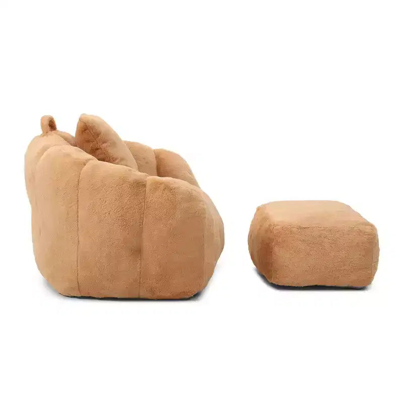 Fauteuil Poire en Fausse Fourrure en Forme de Coquillage avec Repose-pieds | Kaki / Bleu clair / Rose / Blanc / Jaune | 1 place