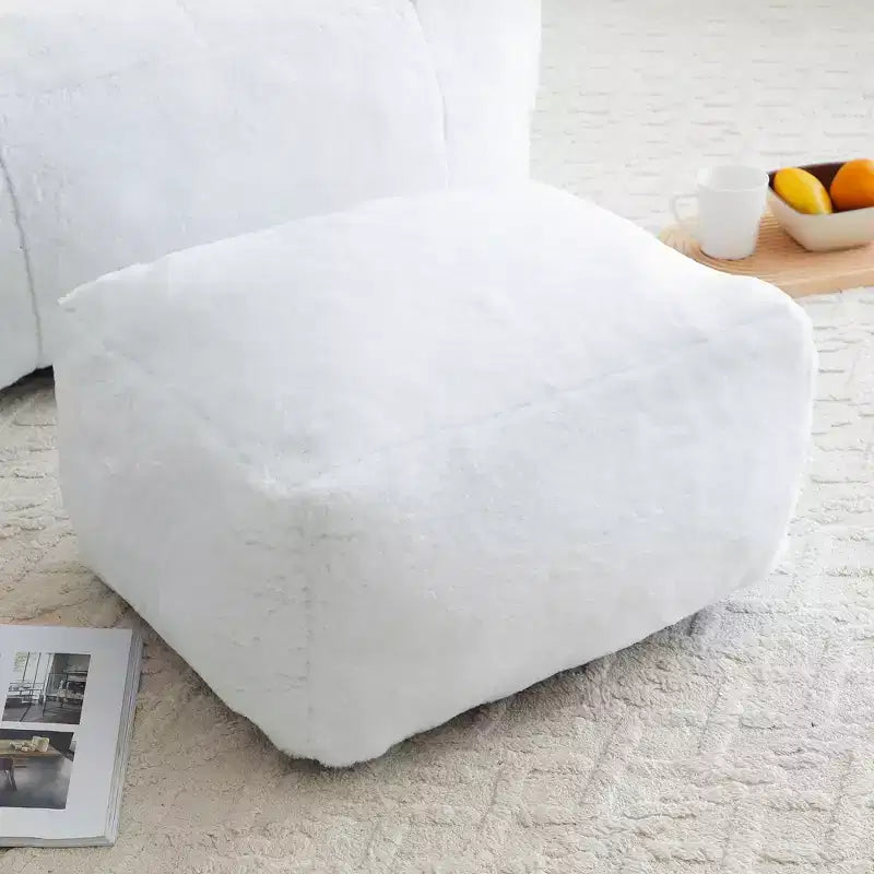 Fauteuil Poire en Fausse Fourrure en Forme de Coquillage avec Repose-pieds | Kaki / Bleu clair / Rose / Blanc / Jaune | 1 place
