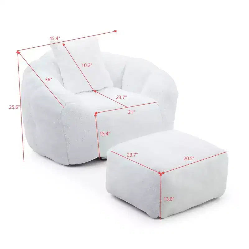 Fauteuil Poire en Fausse Fourrure en Forme de Coquillage avec Repose-pieds | Kaki / Bleu clair / Rose / Blanc / Jaune | 1 place