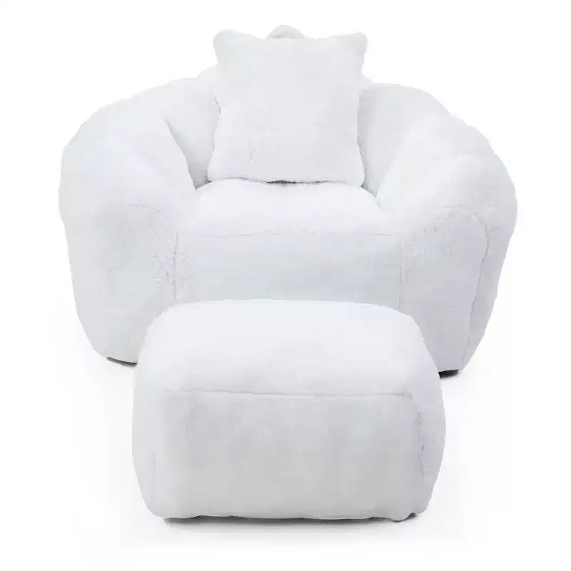 Fauteuil Poire en Fausse Fourrure en Forme de Coquillage avec Repose-pieds | Kaki / Bleu clair / Rose / Blanc / Jaune | 1 place