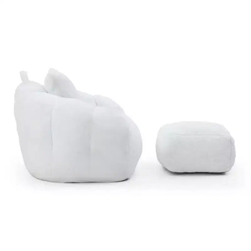 Fauteuil Poire en Fausse Fourrure en Forme de Coquillage avec Repose-pieds | Kaki / Bleu clair / Rose / Blanc / Jaune | 1 place
