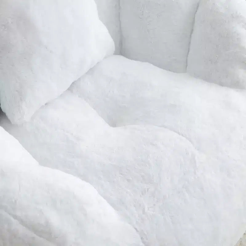 Fauteuil Poire en Fausse Fourrure en Forme de Coquillage avec Repose-pieds | Kaki / Bleu clair / Rose / Blanc / Jaune | 1 place