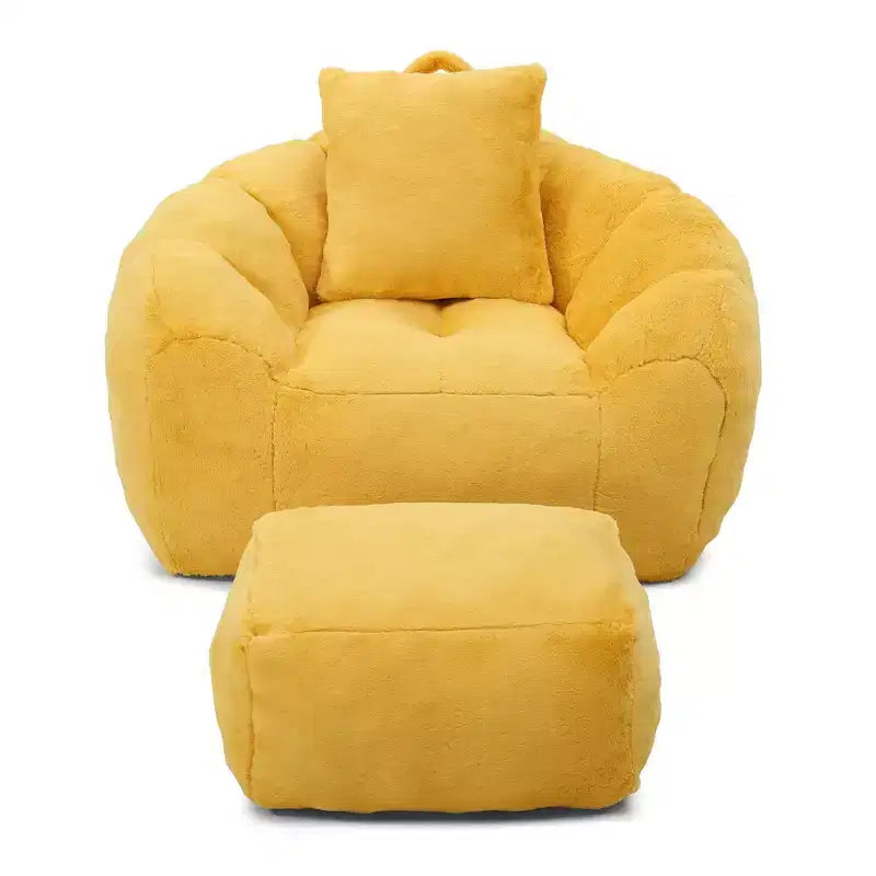 Fauteuil Poire en Fausse Fourrure en Forme de Coquillage avec Repose-pieds | Kaki / Bleu clair / Rose / Blanc / Jaune | 1 place