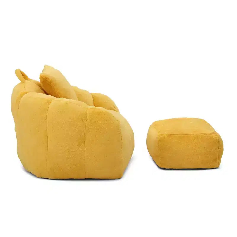 Fauteuil Poire en Fausse Fourrure en Forme de Coquillage avec Repose-pieds | Kaki / Bleu clair / Rose / Blanc / Jaune | 1 place