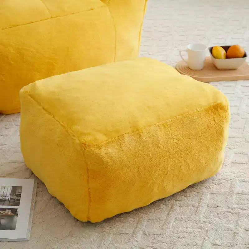Fauteuil Poire en Fausse Fourrure en Forme de Coquillage avec Repose-pieds | Kaki / Bleu clair / Rose / Blanc / Jaune | 1 place