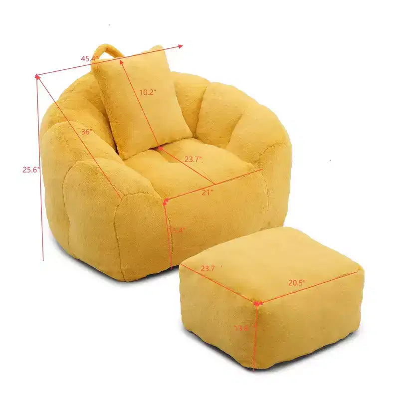 Fauteuil Poire en Fausse Fourrure en Forme de Coquillage avec Repose-pieds | Kaki / Bleu clair / Rose / Blanc / Jaune | 1 place
