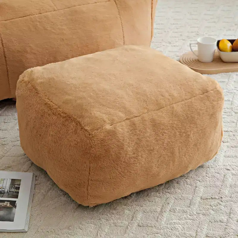 Fauteuil Poire en Fausse Fourrure en Forme de Coquillage avec Repose-pieds | Kaki / Bleu clair / Rose / Blanc / Jaune | 1 place