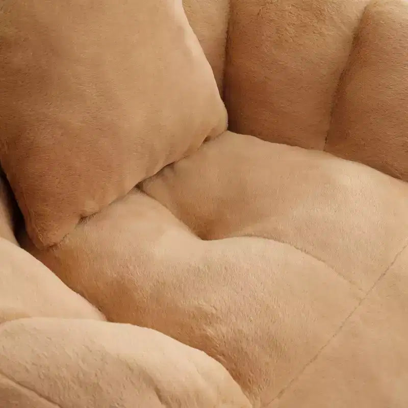 Fauteuil Poire en Fausse Fourrure en Forme de Coquillage avec Repose-pieds | Kaki / Bleu clair / Rose / Blanc / Jaune | 1 place