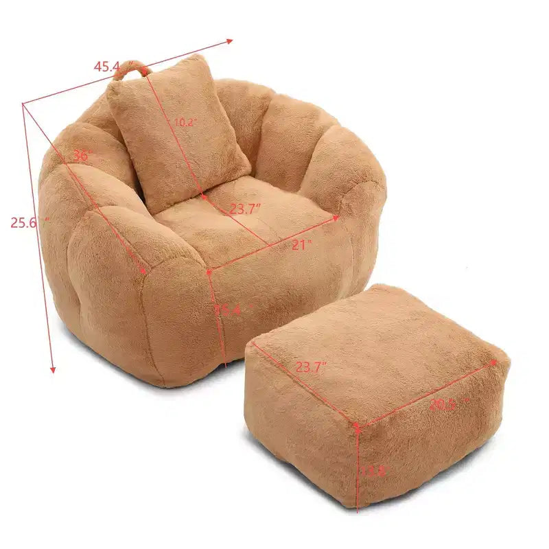 Fauteuil Poire en Fausse Fourrure en Forme de Coquillage avec Repose-pieds | Kaki / Bleu clair / Rose / Blanc / Jaune | 1 place