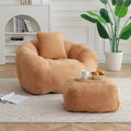 Fauteuil Poire en Fausse Fourrure en Forme de Coquillage avec Repose-pieds | Kaki / Bleu clair / Rose / Blanc / Jaune | 1 place