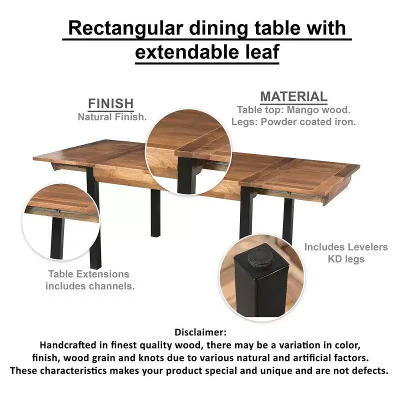 Table à manger rectangulaire extensible marron et noire – 6 à 8 places
