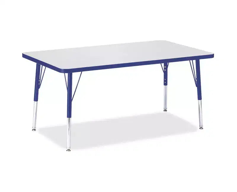 Table d'activités rectangulaire, dessus gris / pieds bleus, 76 x 122 cm, hauteur réglable, pour 2 enfants et plus