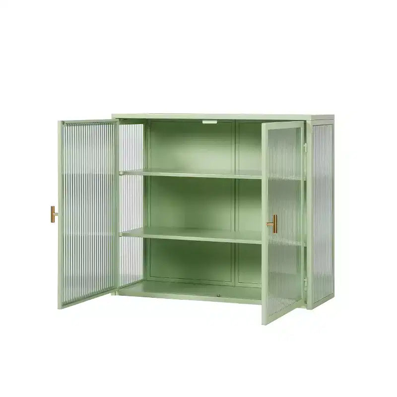 Meuble mural Noir / Vert Menthe avec double porte vitrée – 4 étagères, assemblage par une seule personne