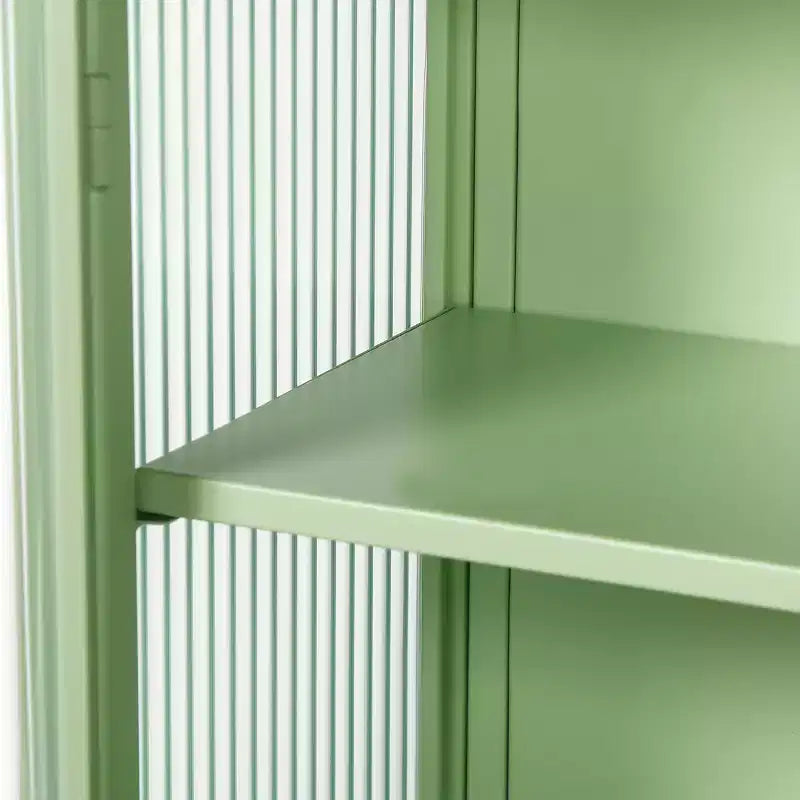 Meuble mural Noir / Vert Menthe avec double porte vitrée – 4 étagères, assemblage par une seule personne