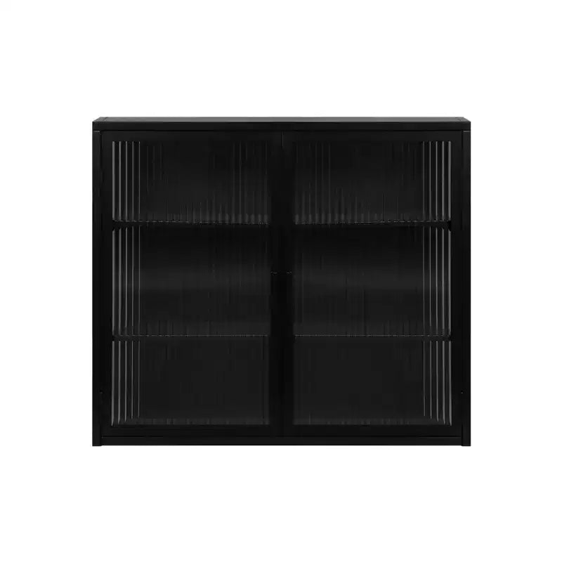 Meuble mural Noir / Vert Menthe avec double porte vitrée – 4 étagères, assemblage par une seule personne