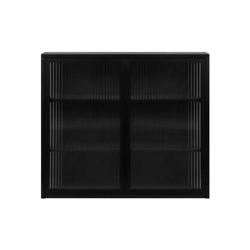 Meuble mural Noir / Vert Menthe avec double porte vitrée – 4 étagères, assemblage par une seule personne