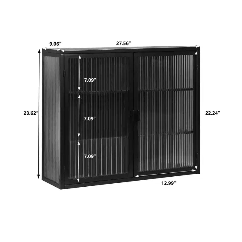 Meuble mural Noir / Vert Menthe avec double porte vitrée – 4 étagères, assemblage par une seule personne