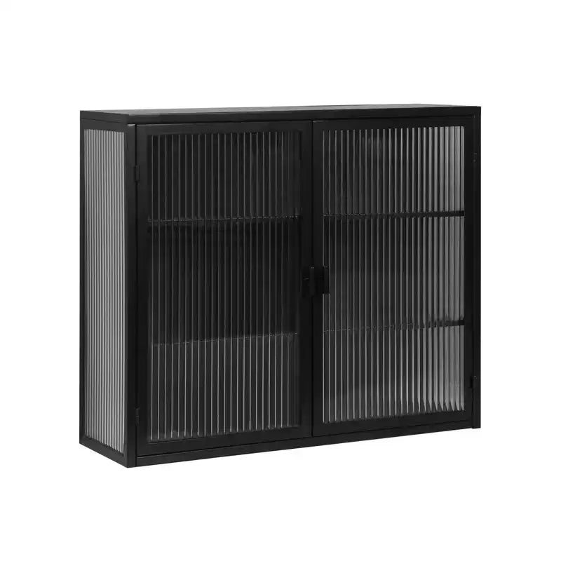 Meuble mural Noir / Vert Menthe avec double porte vitrée – 4 étagères, assemblage par une seule personne