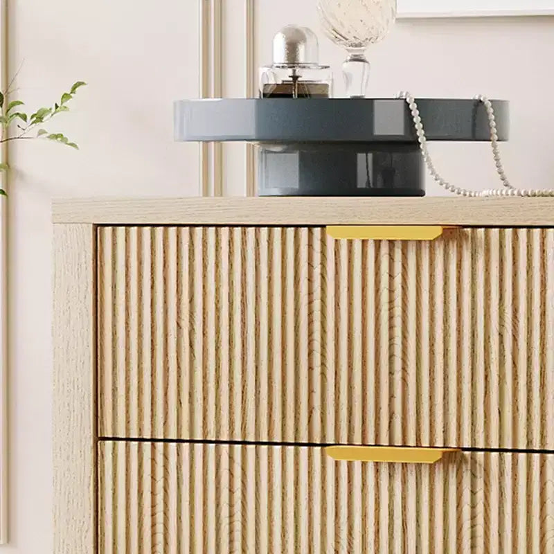 Commode à 5 tiroirs cannelés en chêne / chêne et frêne – Commode haute et étroite pour 1 personne, 80 cm (l) x 114 cm (H)