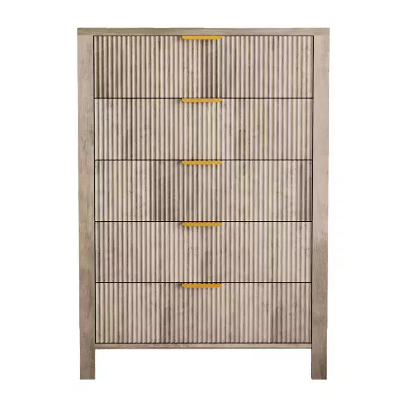 Commode à 5 tiroirs cannelés en chêne / chêne et frêne – Commode haute et étroite pour 1 personne, 80 cm (l) x 114 cm (H)