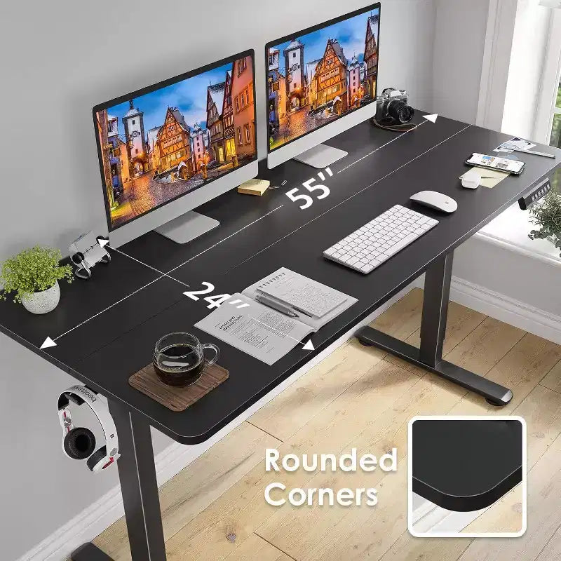 Bureau debout électrique noir, 140x60 cm, 2 places, réglable en hauteur