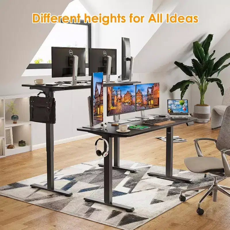 Bureau debout électrique noir, 140x60 cm, 2 places, réglable en hauteur