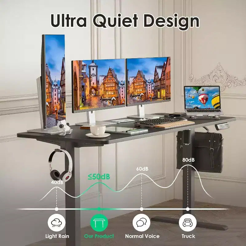 Bureau debout électrique noir, 140x60 cm, 2 places, réglable en hauteur